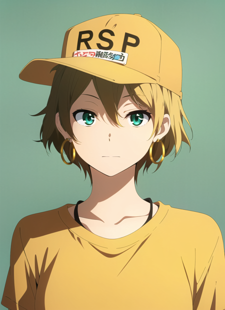 3978529013-3520702963-hyouka , masterpiece, best quality, 1girl, aqua eyes, baseball cap, blonde hair, closed mouth, earrings, green background, hat,.png